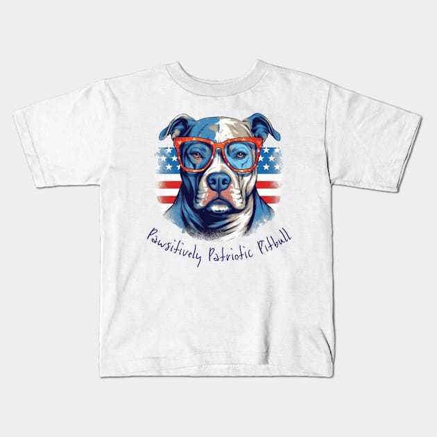 Pawsitively Patriotic Pitbull Kids T-Shirt by Mister Graffiti